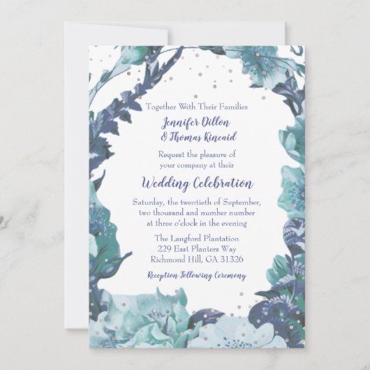 Rustic Blue Floral Wedding Kaart (Voorkant)