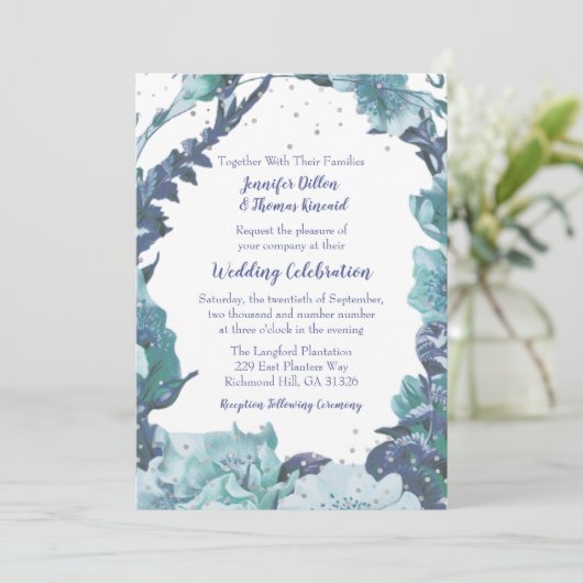 Rustic Blue Floral Wedding Kaart (Staand voorkant)