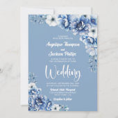 Rustic Blue Floral Wedding Kaart (Voorkant)