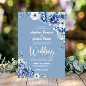 Rustic Blue Floral Wedding Kaart