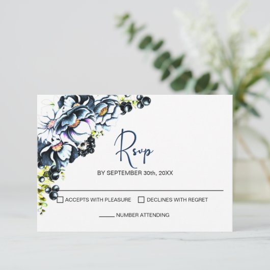 Rustic Blue Floral Wedding RSVP (Staand voorkant)