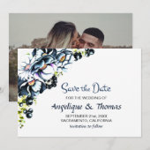 Rustic Blue Floral Wedding Save The Date (Voorkant / Achterkant)