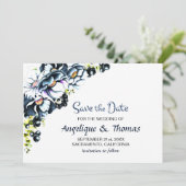 Rustic Blue Floral Wedding Save The Date (Staand voorkant)