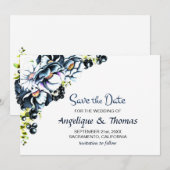 Rustic Blue Floral Wedding Save The Date (Voorkant / Achterkant)