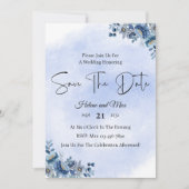 Rustic Blue Floral Wedding Save the Date Kaart (Voorkant)