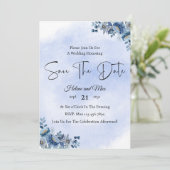 Rustic Blue Floral Wedding Save the Date Kaart (Staand voorkant)