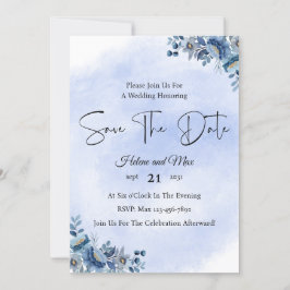 Rustic Blue Floral Wedding Save the Date Kaart