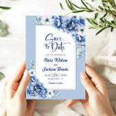 Rustic Blue Floral Wedding Save the Date Kaart