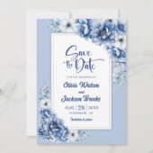 Rustic Blue Floral Wedding Save the Date Kaart (Voorkant)