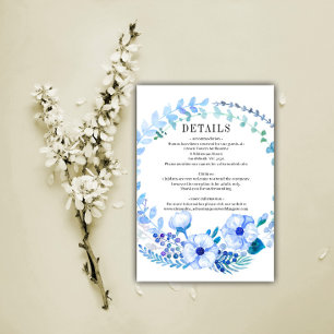 Rustic Blue Floral Wedding Wreatdetails Informatiekaartje