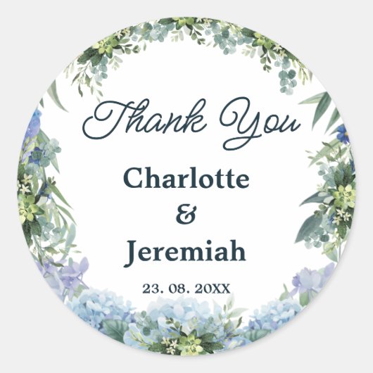 Rustic Blue Floral Wreath Greenery Wedding Ronde Sticker (Voorkant)