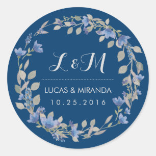 Rustic Blue Floral Wreath Wedding for Sticker