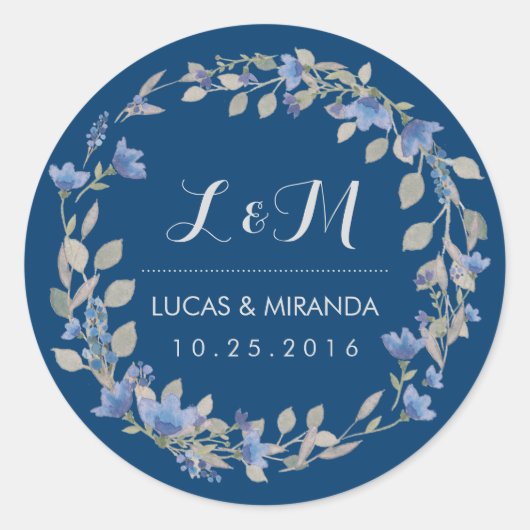 Rustic Blue Floral Wreath Wedding for Sticker (Voorkant)