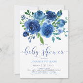 Rustic Blue Flowers Baby shower Invitation Kaart (Voorkant)