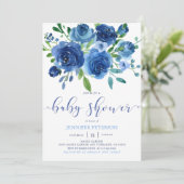 Rustic Blue Flowers Baby shower Invitation Kaart (Staand voorkant)