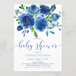 Rustic Blue Flowers Baby shower Invitation Kaart