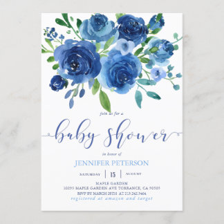 Rustic Blue Flowers Baby shower Invitation Kaart