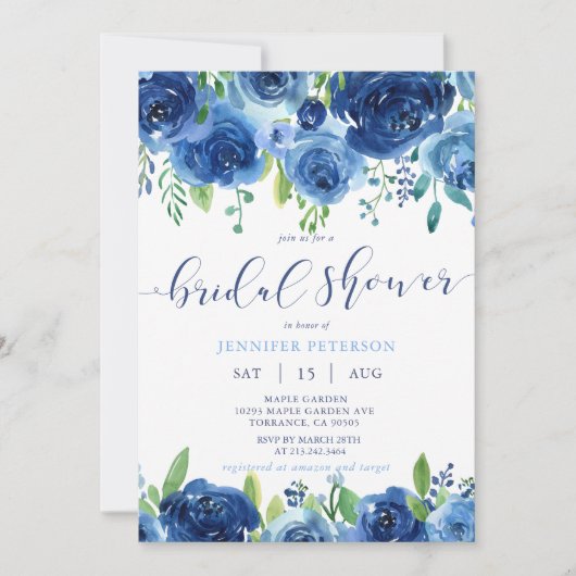 Rustic Blue Flowers Bridal Shower Kaart (Voorkant)