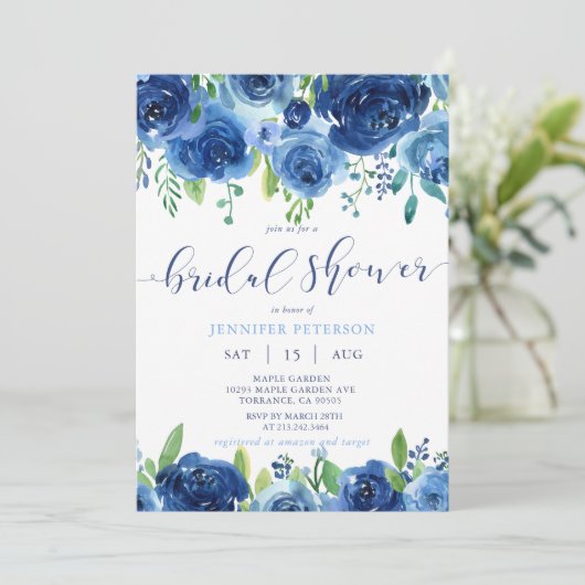 Rustic Blue Flowers Bridal Shower Kaart (Staand voorkant)