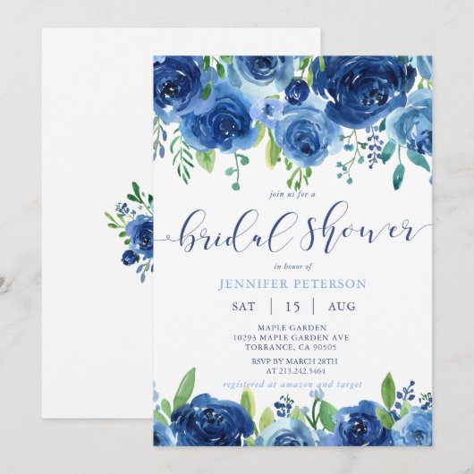 Rustic Blue Flowers Bridal Shower Kaart (Voorkant / Achterkant)