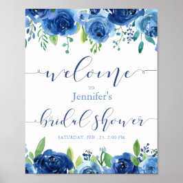 Rustic Blue Flowers Vrijgezellenfeest Welcome Post Poster