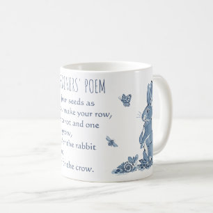 Rustic Blue Gardener's Poem Rabbit Crow Vintage Koffiemok