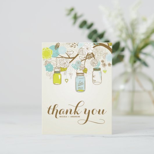 RUSTIC BLUE & GEEL MASON JARS DANK U BRIEFKAART (Staand voorkant)