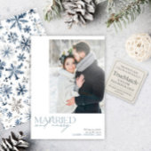 Rustic Blue Getrouwd & Vrolijk Pas getrouwd Foto Feestdagenkaart