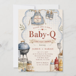 Rustic Blue Gingham Baby Q BBQ Baby Shower Kaart