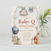 Rustic Blue Gingham Baby Q BBQ Baby Shower Kaart (Staand voorkant)