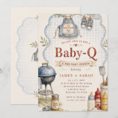 Rustic Blue Gingham Baby Q BBQ Baby Shower Kaart (Voorkant / Achterkant)