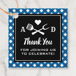 Rustic Blue Gingham BBQ Wedding Bedankt Bedankjes Labels