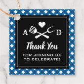 Rustic Blue Gingham BBQ Wedding Bedankt Bedankjes Labels (Voorkant)