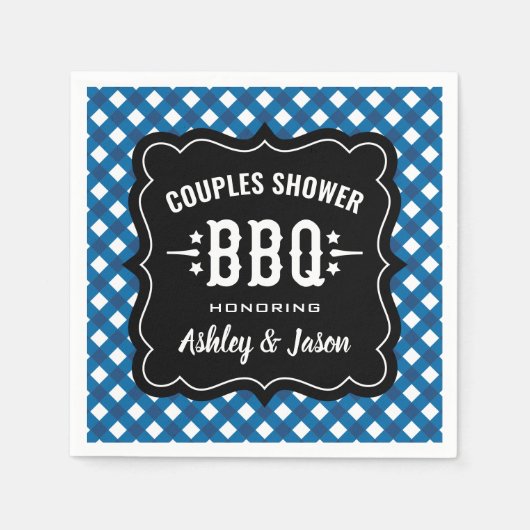 Rustic Blue Gingham BBQ Wedding Couples Shower Servet (Voorkant)