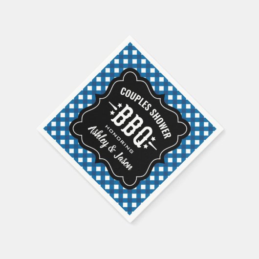 Rustic Blue Gingham BBQ Wedding Couples Shower Servet (Hoek)