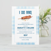 Rustic Blue Gingham I Do BBQ Verloving Feest Kaart (Staand voorkant)