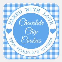 Rustic Blue Gingham met liefdeskoekjes Vierkante Sticker