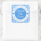 Rustic Blue Gingham met liefdeskoekjes Vierkante Sticker (Tas)
