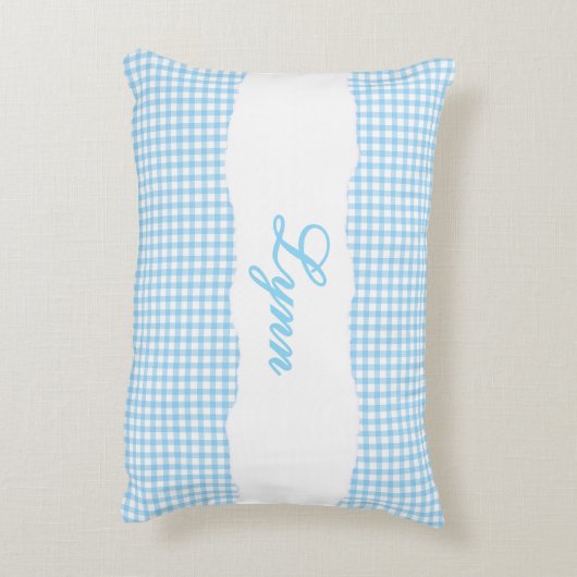 Rustic Blue Gingham Personalized Name Accent Kussen (Achterkant (Verticaal))