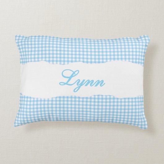Rustic Blue Gingham Personalized Name Accent Kussen (Achterkant)