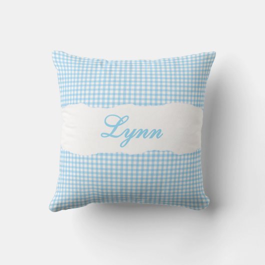 Rustic Blue Gingham Personalized Name Kussen (Achterkant)