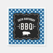 Rustic Blue Gingham Pset 30th Birthday BBQ Servet (Voorkant)