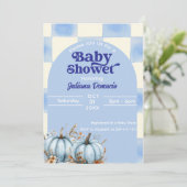 Rustic Blue Gingham Pumpkin Baby shower Kaart (Staand voorkant)