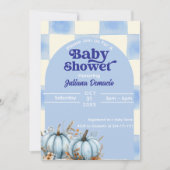 Rustic Blue Gingham Pumpkin Baby shower Kaart (Voorkant)