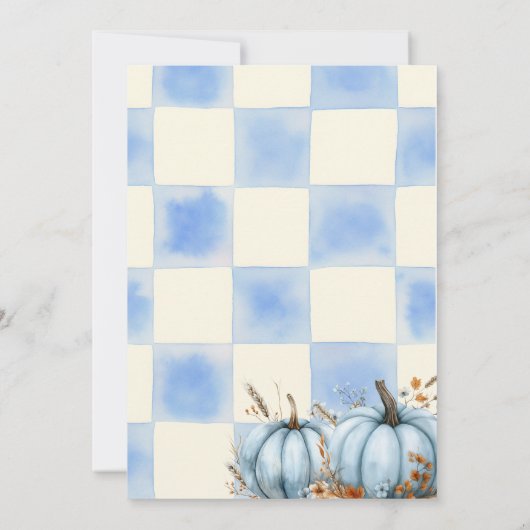 Rustic Blue Gingham Pumpkin Baby shower Kaart (Achterkant)