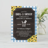 Rustic Blue Gingham Sunflower Baby-Q-Shower Kaart (Staand voorkant)