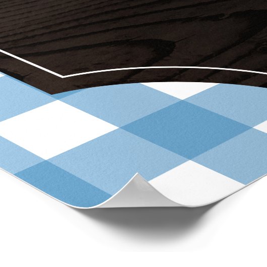 Rustic Blue Gingham Sunflower Monogram Momosa Bar Poster (Hoek)