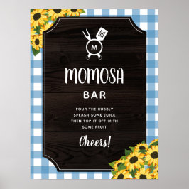 Rustic Blue Gingham Sunflower Monogram Momosa Bar Poster