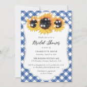 Rustic Blue Gingham Sunflower Vrijgezellenfeest Kaart (Voorkant)