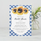 Rustic Blue Gingham Sunflower Vrijgezellenfeest Kaart (Staand voorkant)